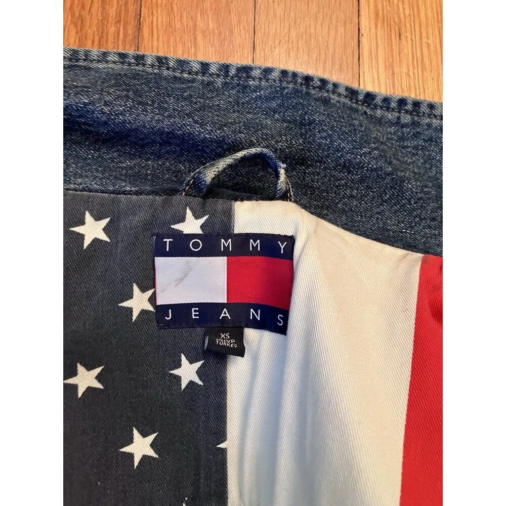 Vintage Tommy Hilfiger Jeans Big Flag Denim Jacket Stars & Stripes Lining XS / S